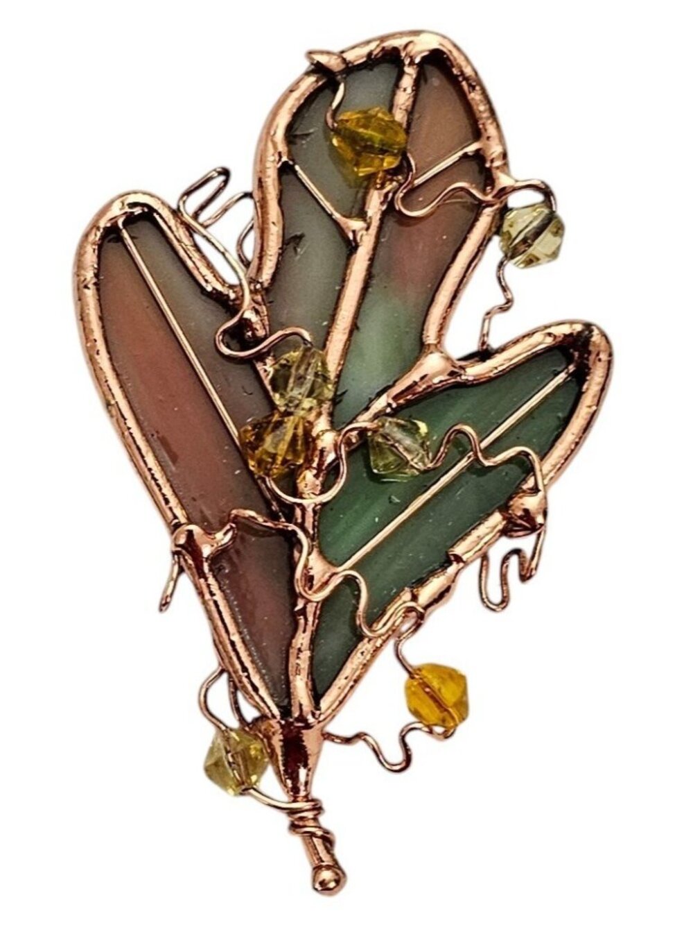 GANZ Brooch Autumn Leaves Stained Glass Style Wired Beaded Pin L471